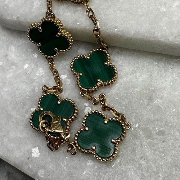Van Cleef & Arpels Vintage Alhambra bracelet, 5 motifs, 18K yellow gold, malachi - Picture 7 of 12